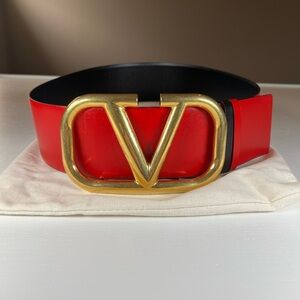 Valentino VLOGO Reversible Belt Black & Red Leather Size 80/32